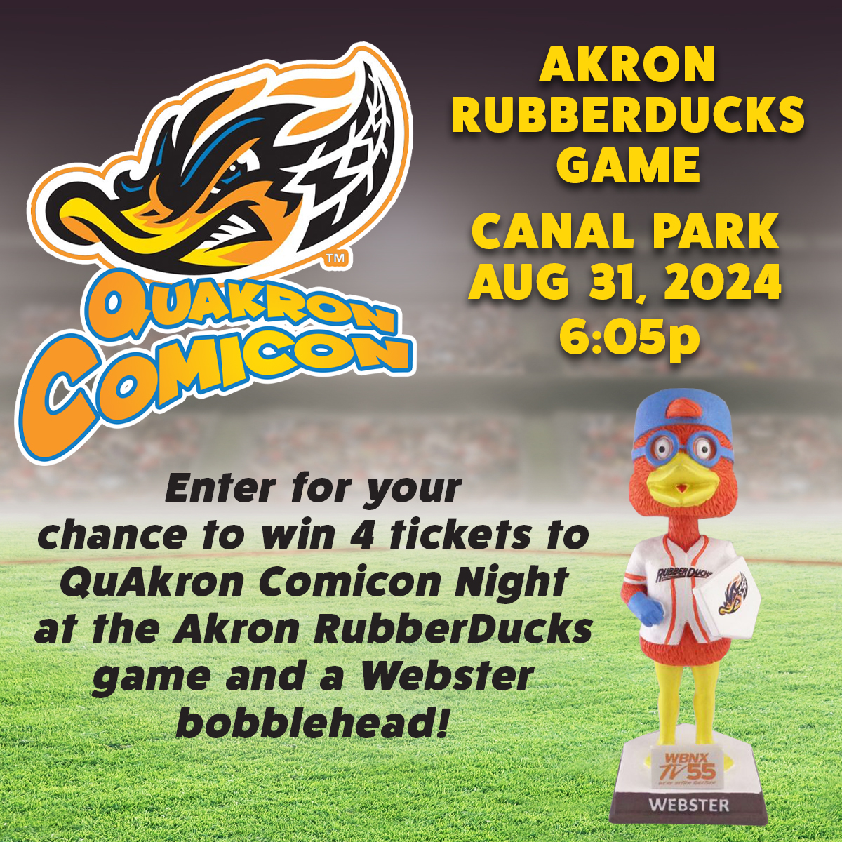 QuAkron Comicon Night at the Akron RubberDucks Game Ticket Giveaway